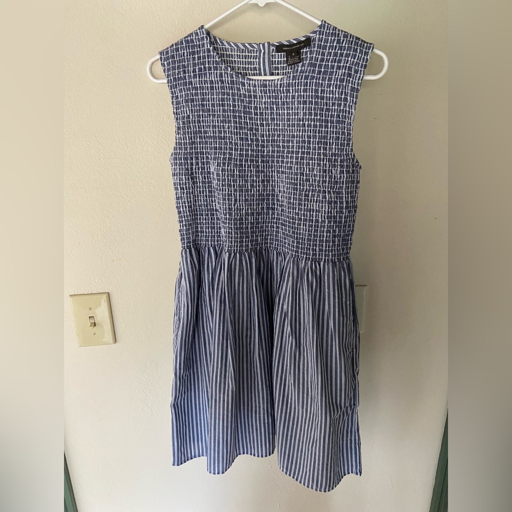 French Connection Smocked Bodice Cotton Poplin Dress